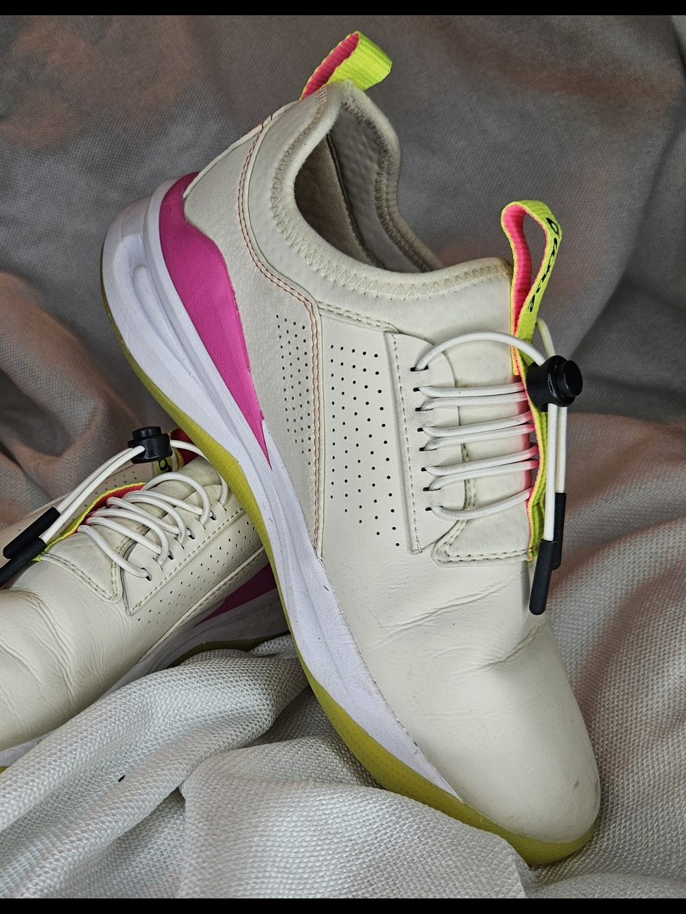 Clove’s Cream Athletic Sneakers with Pink and Neon Yellow Accents Size 7.5W